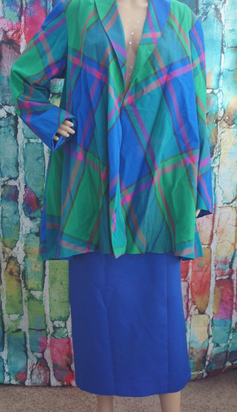 Green/Blue Plaid 2-Piece Vintage Suit Size 26W